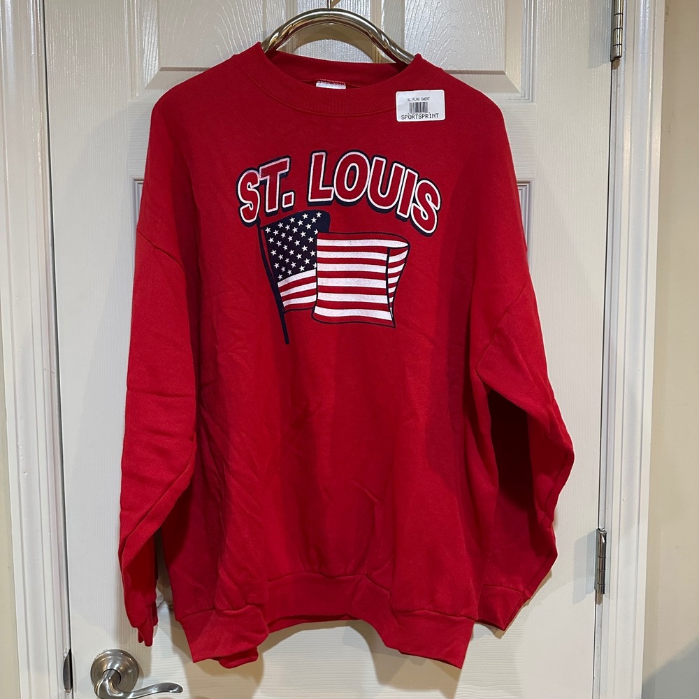 Vintage Tultex St Louis American Flag Sweatshirt Red Crewneck 2XL Mens USA Made